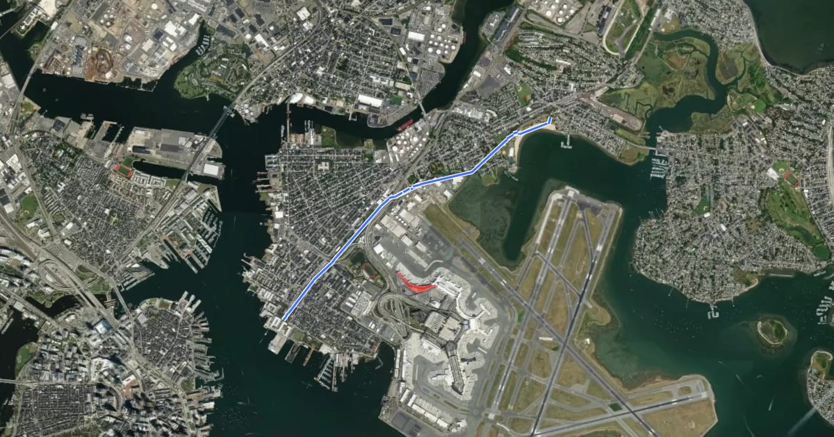 Маршрут East Boston Greenway на спутниковом снимке