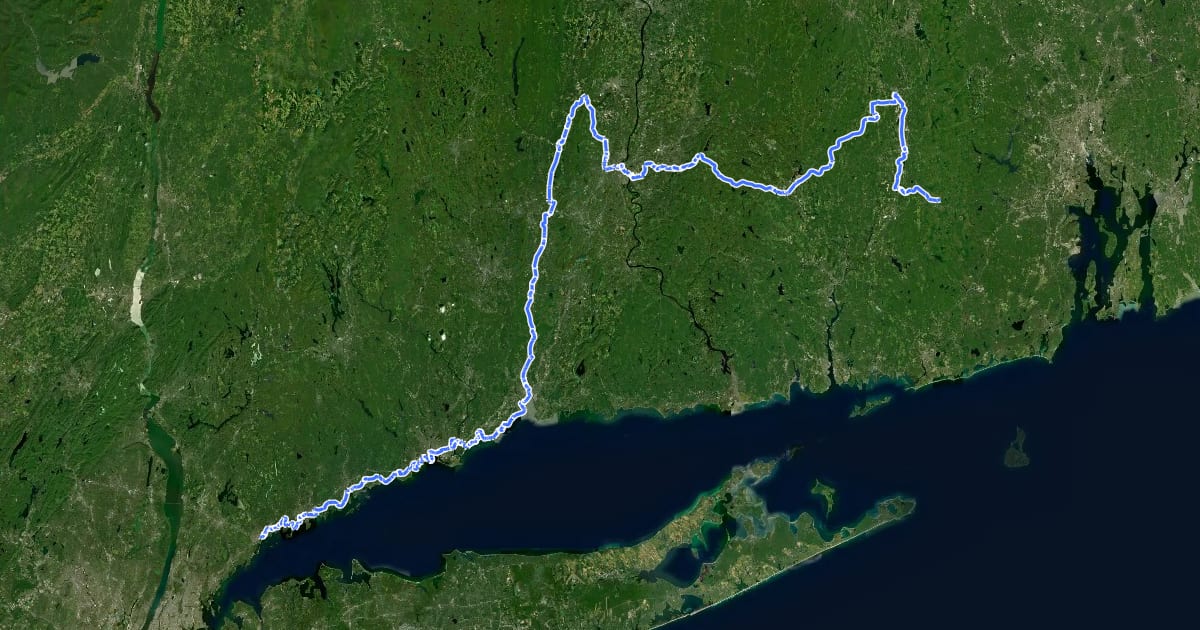 Маршрут East Coast Greenway (CT) на спутниковом снимке