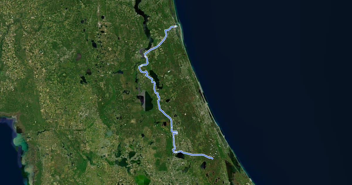 Маршрут East Coast Greenway (FL complementary route) на спутниковом снимке