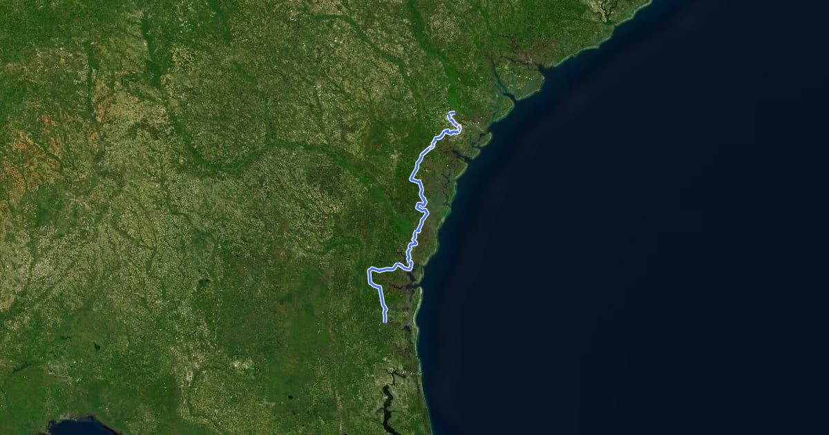 Маршрут East Coast Greenway (GA) на спутниковом снимке