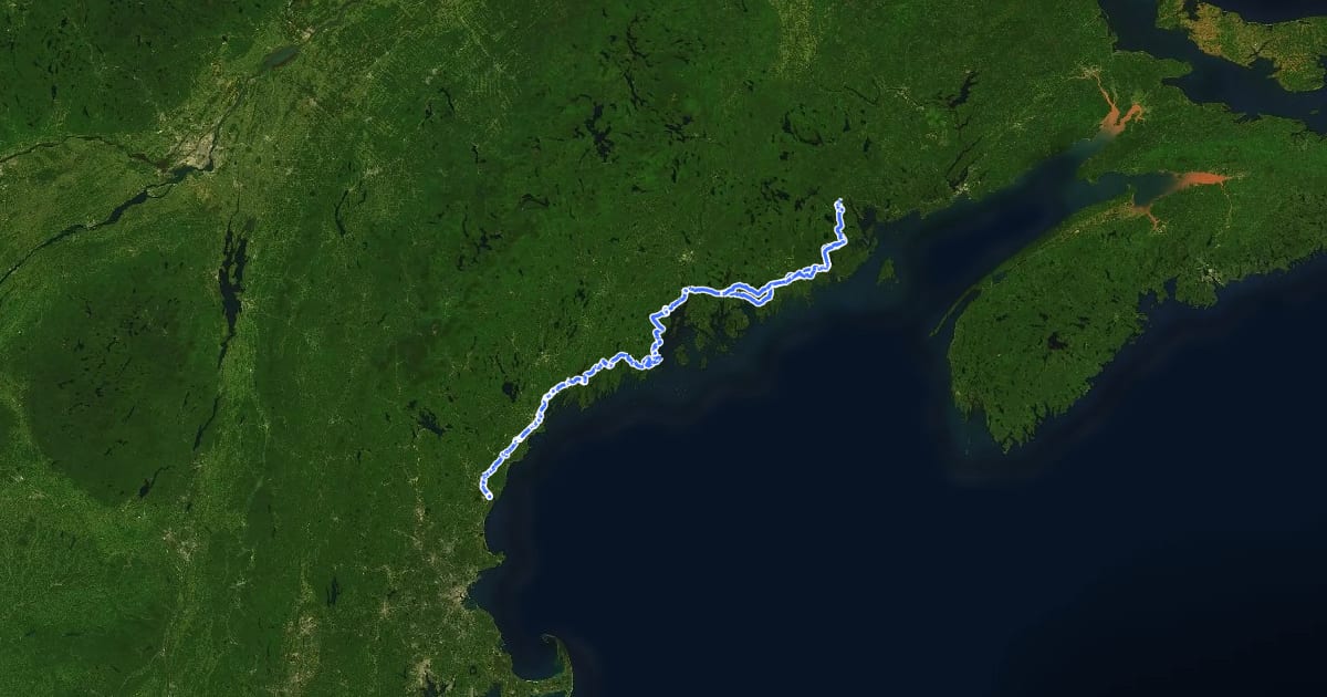 Маршрут East Coast Greenway (ME) на спутниковом снимке
