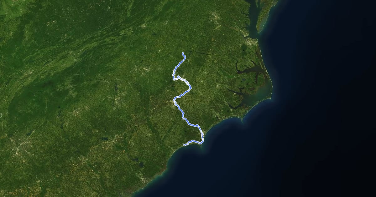 Маршрут East Coast Greenway (NC) на спутниковом снимке