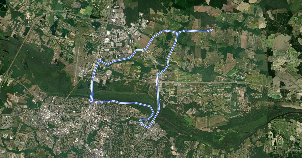 Маршрут East Coast Greenway (NC/VA complementary route - Greenville Loop) на спутниковом снимке