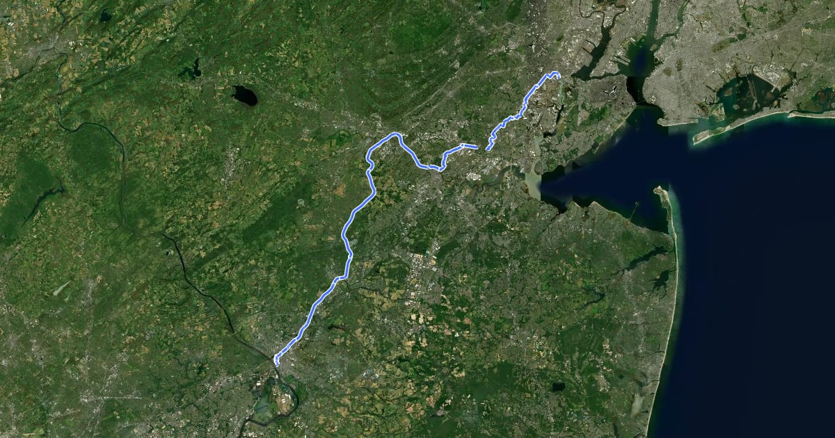 Маршрут East Coast Greenway (NJ South) на спутниковом снимке