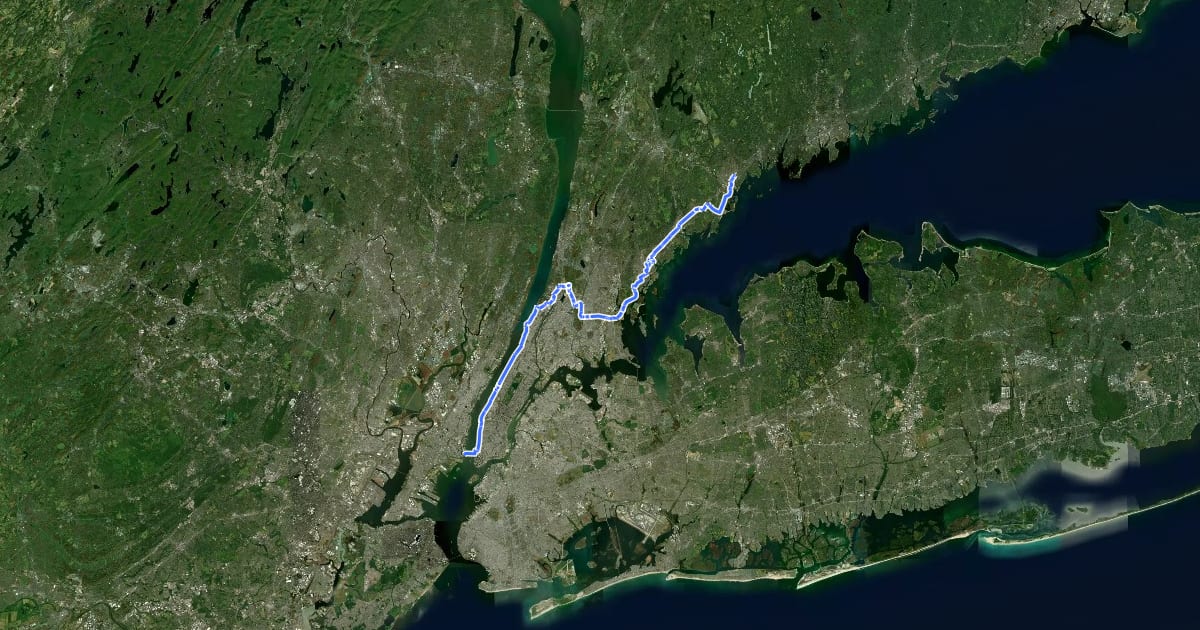 Маршрут East Coast Greenway (NY) на спутниковом снимке