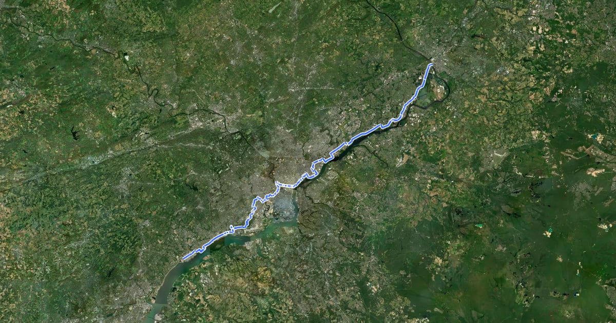 Маршрут East Coast Greenway (PA) на спутниковом снимке