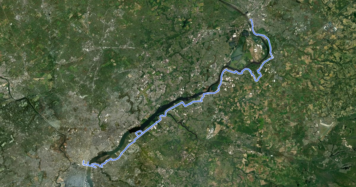 Маршрут East Coast Greenway (PA/NJ Alternate route) на спутниковом снимке
