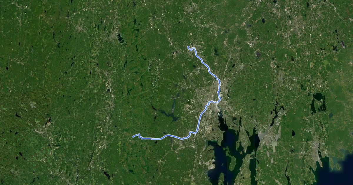 Маршрут East Coast Greenway (RI) на спутниковом снимке