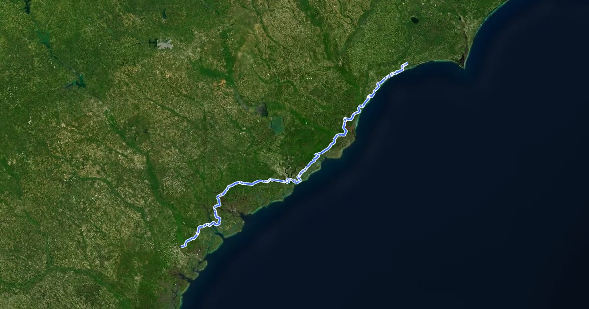 Маршрут East Coast Greenway (SC) на спутниковом снимке