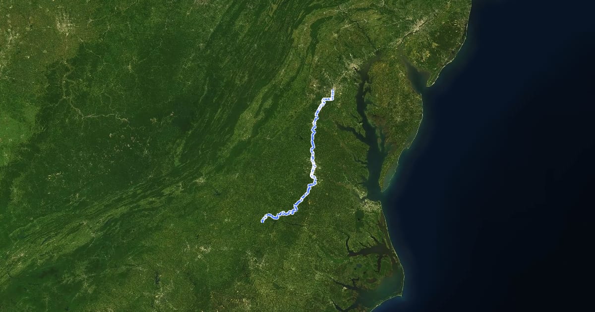 Маршрут East Coast Greenway (VA) на спутниковом снимке