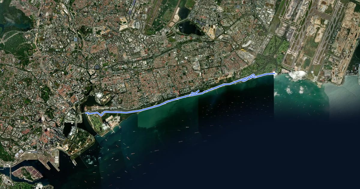 Маршрут East Coast Park на спутниковом снимке