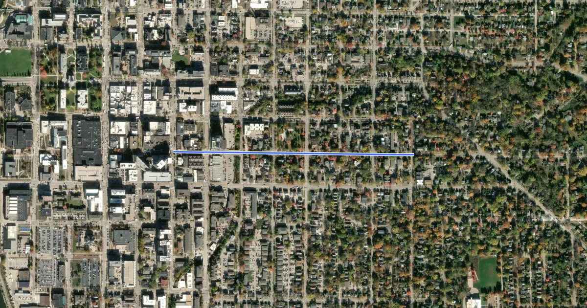 Маршрут East College Street на спутниковом снимке