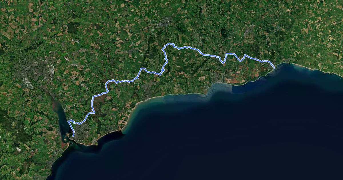 Маршрут East Devon Way на спутниковом снимке