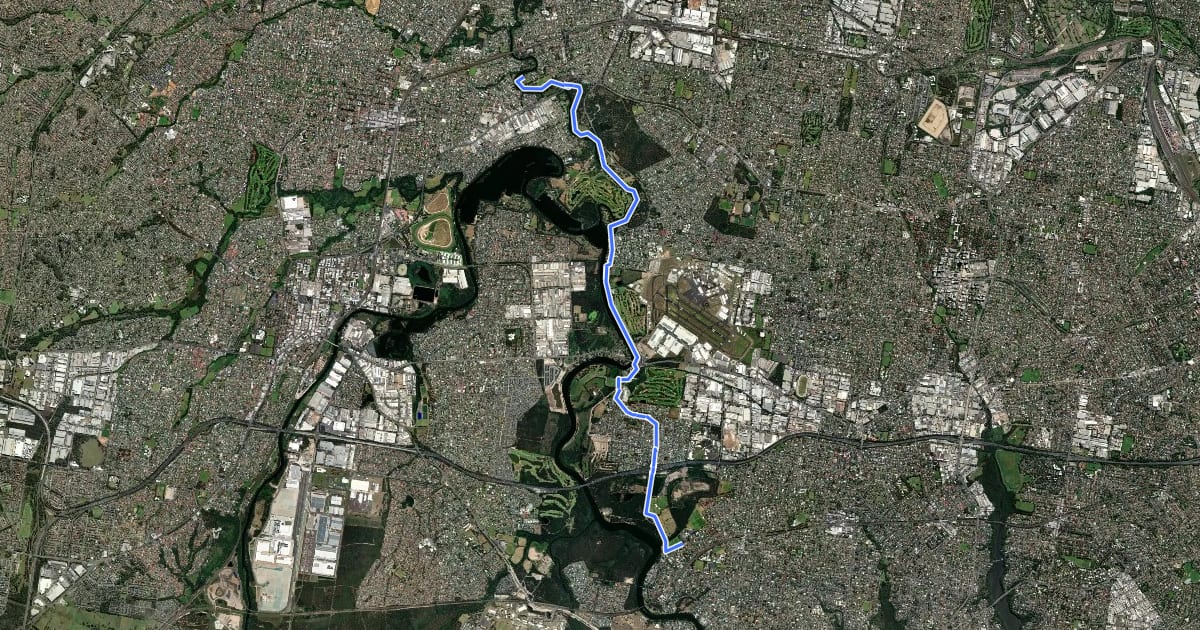Маршрут East Hills - Canley Vale на спутниковом снимке