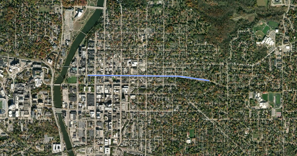 Маршрут East Jefferson Street на спутниковом снимке