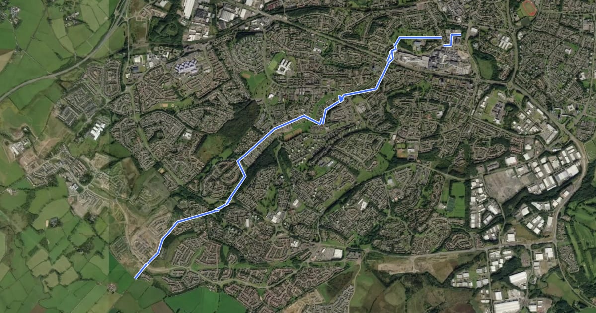 Маршрут East Kilbride Cycle Network Route 1 на спутниковом снимке