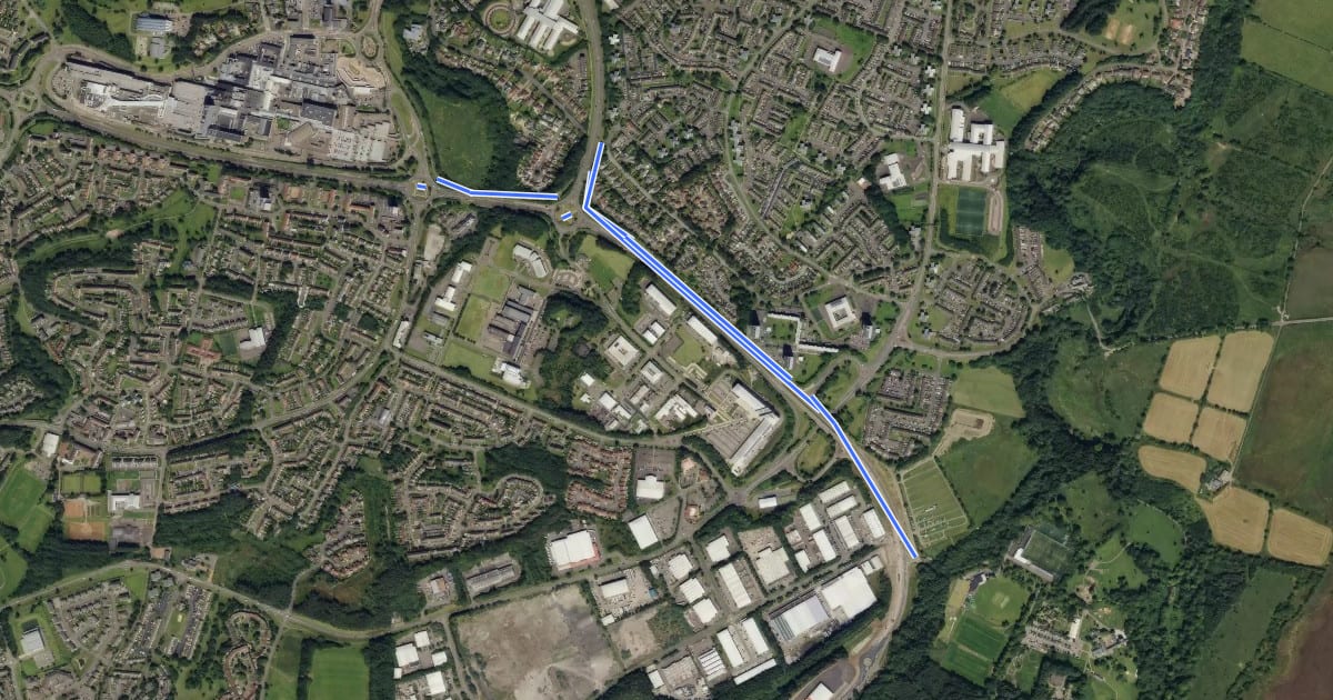 Маршрут East Kilbride Cycle Network Route 3 на спутниковом снимке