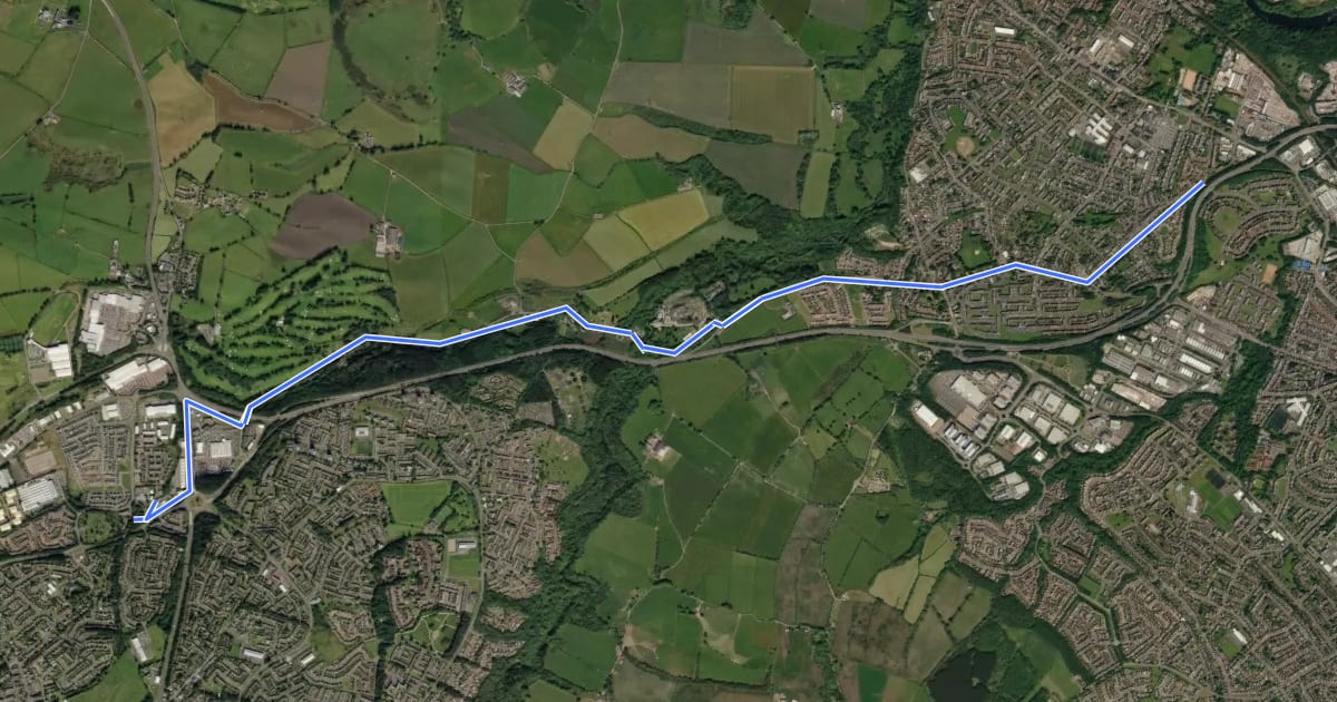Маршрут East Kilbride to Blantyre & Hamilton на спутниковом снимке