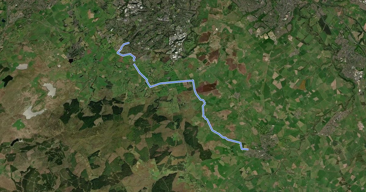 Маршрут East Kilbride to Strathaven cycle route на спутниковом снимке