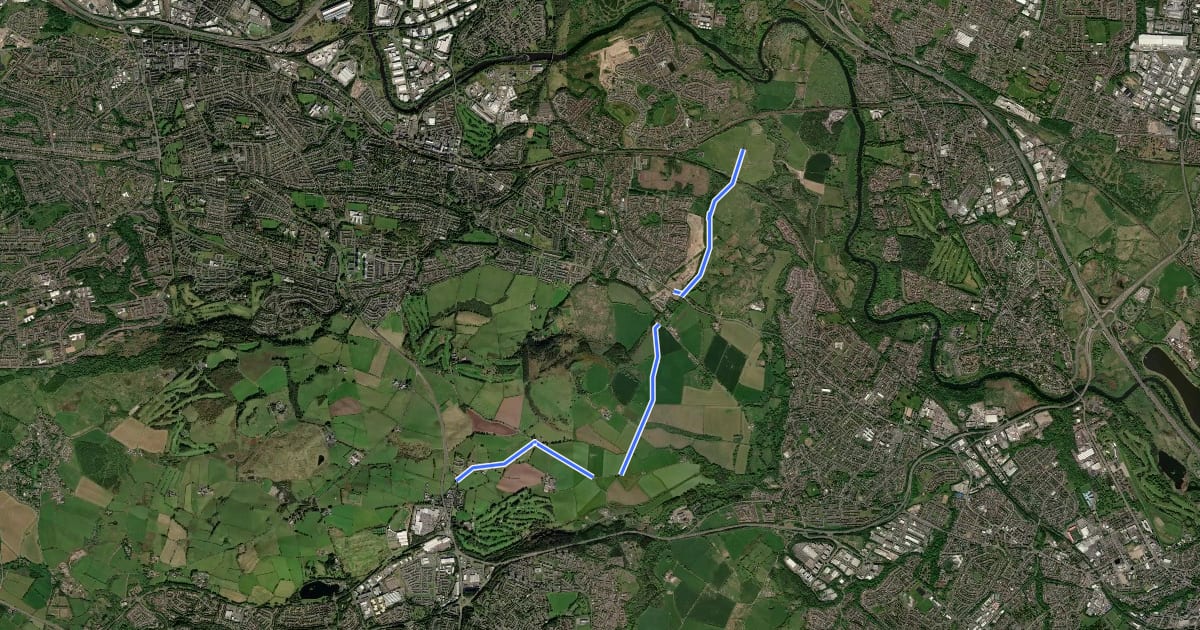 Маршрут East Kilbride to Uddingston signed cycle route на спутниковом снимке