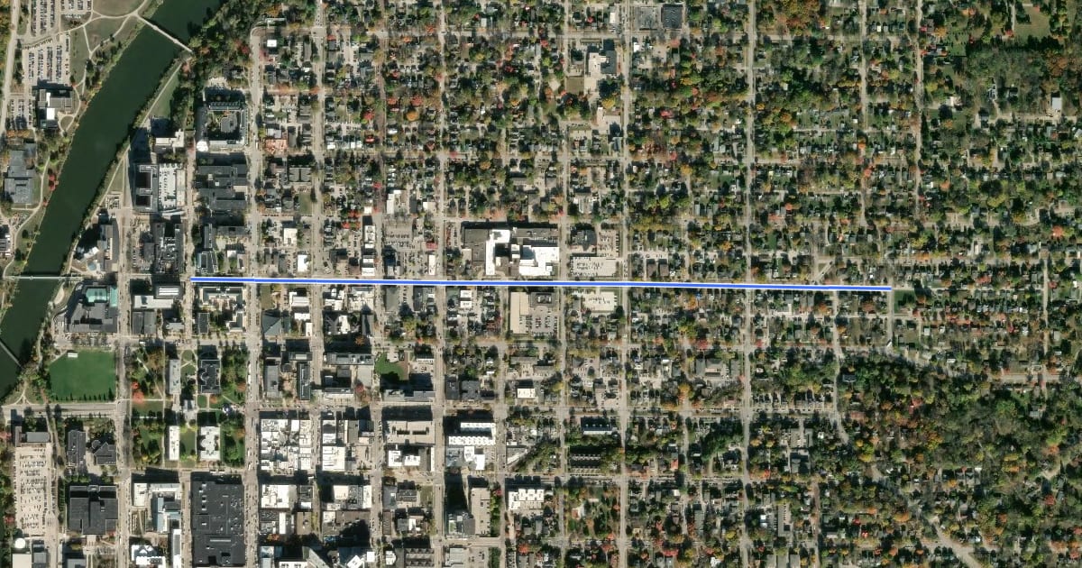Маршрут East Market Street на спутниковом снимке