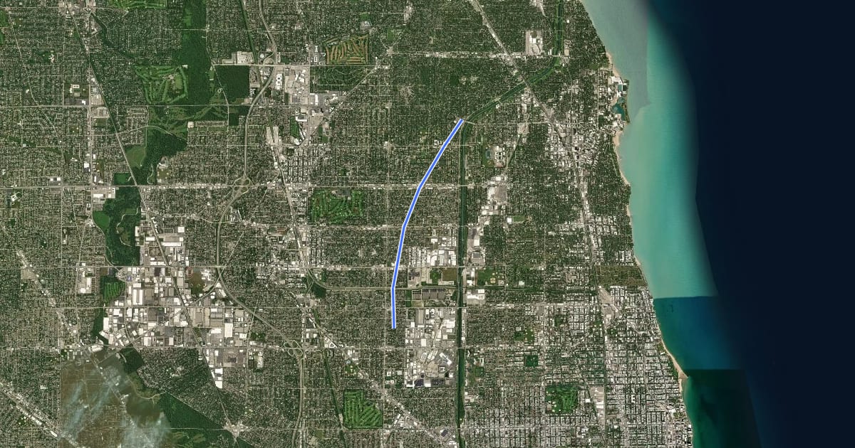 Маршрут East Prairie Road на спутниковом снимке