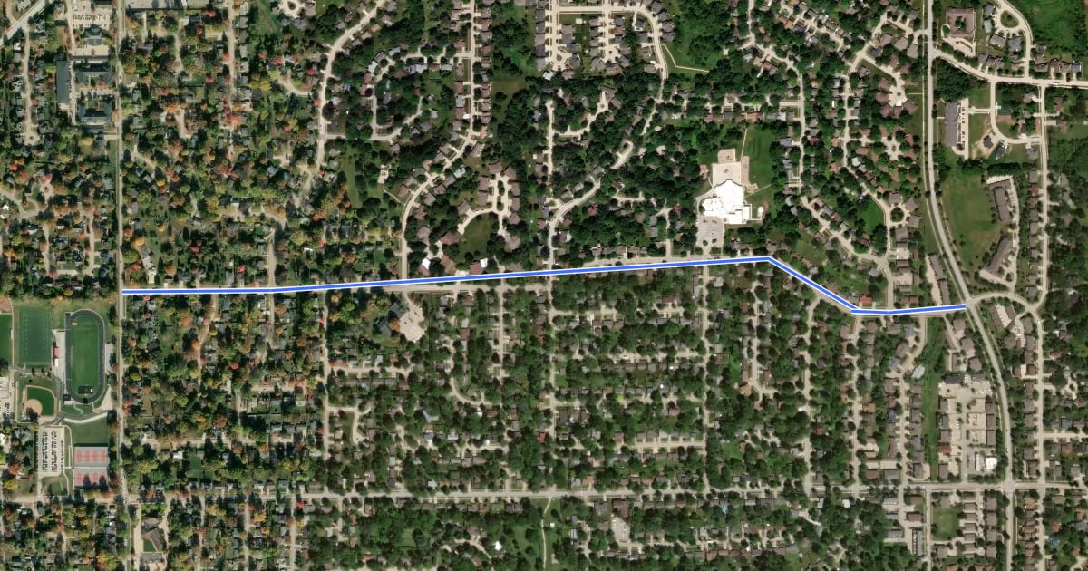 Маршрут East Washington Street на спутниковом снимке