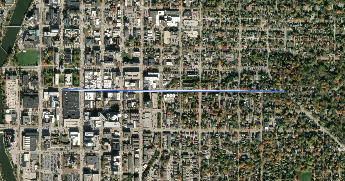 Маршрут East Washington Street на спутниковом снимке