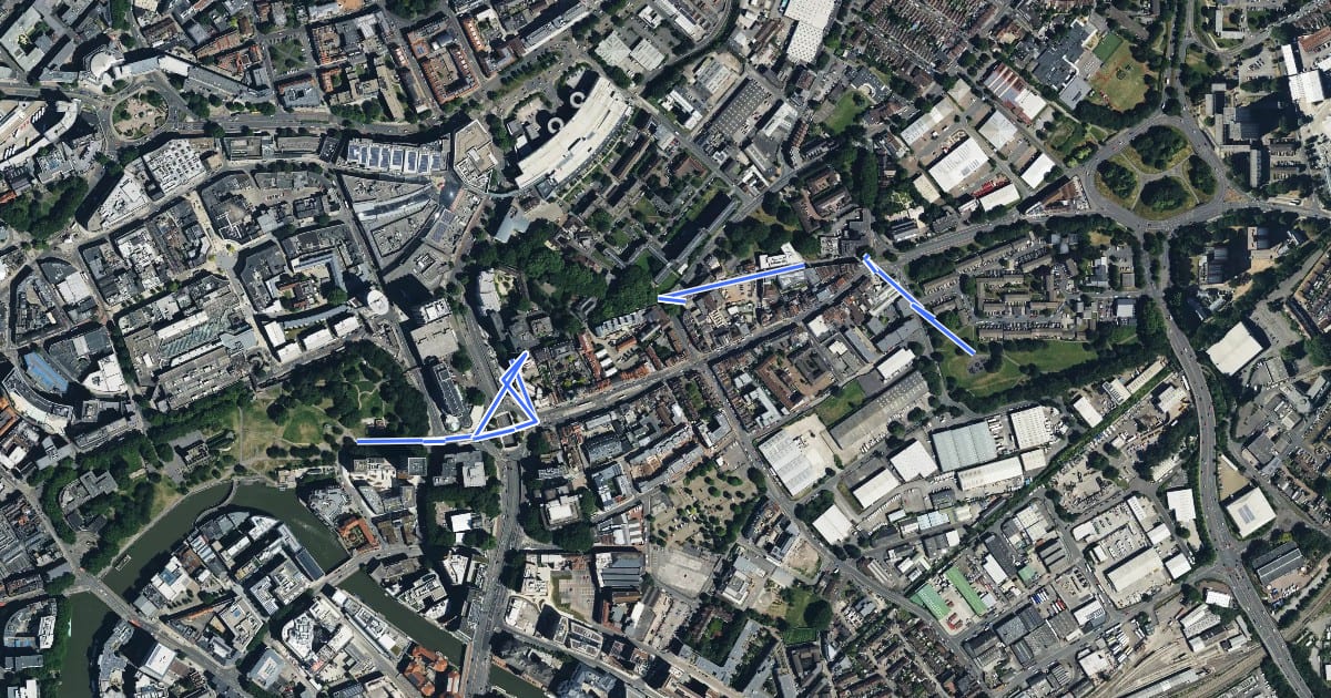 Маршрут East West City Centre Connector на спутниковом снимке