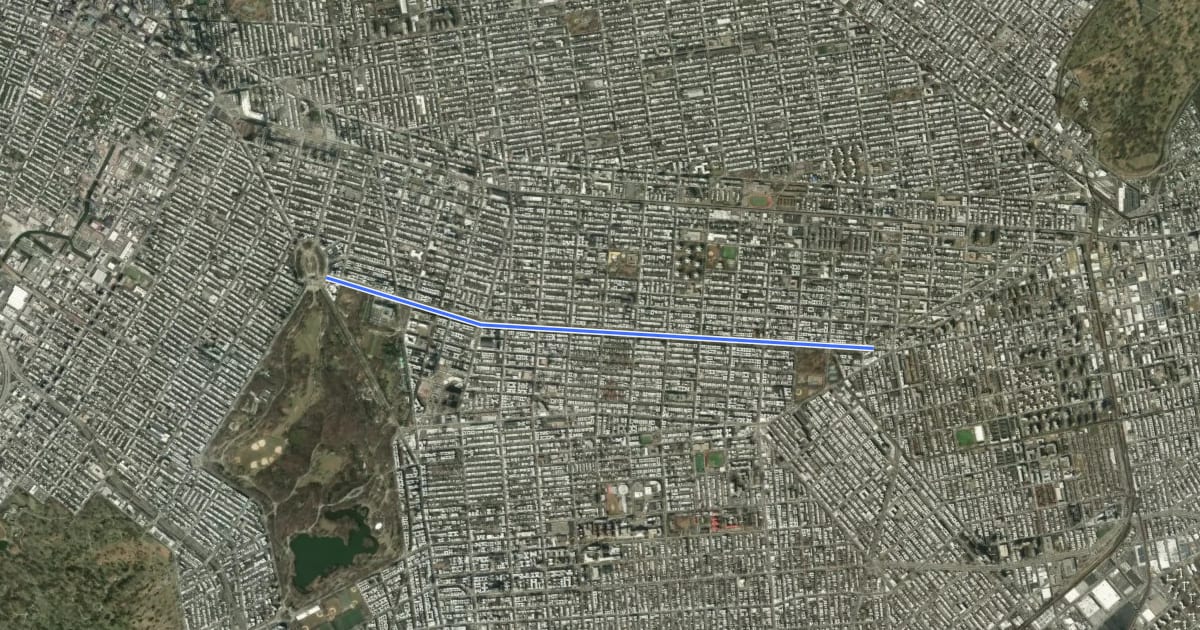 Маршрут Eastern Parkway на спутниковом снимке