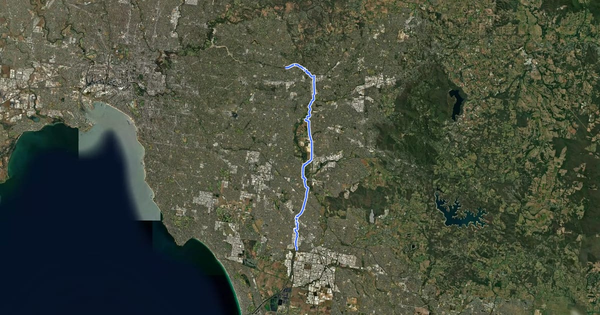 Маршрут EastLink Trail на спутниковом снимке