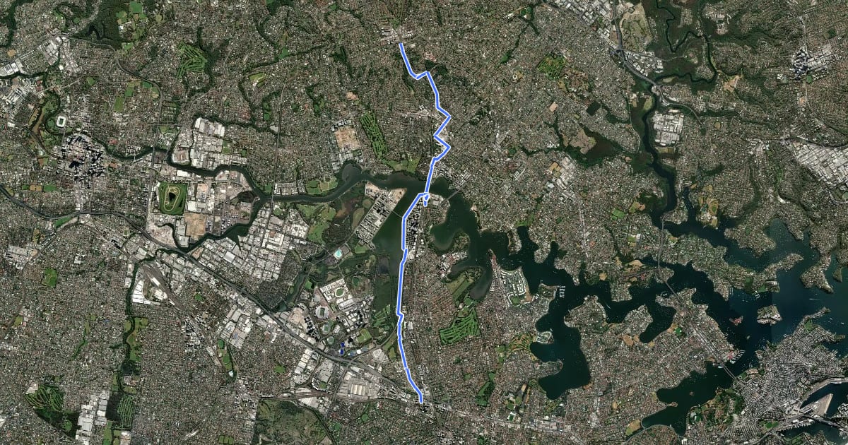 Маршрут Eastwood to Strathfield Rail Trail на спутниковом снимке