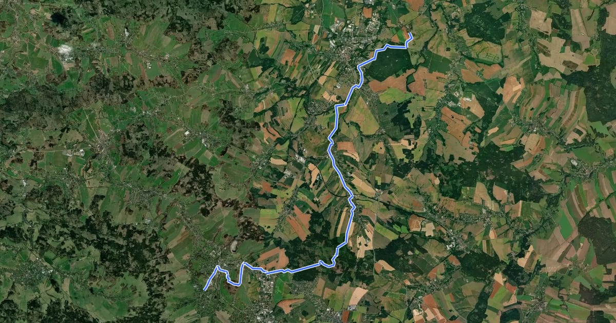 Маршрут Ebersbach - Wendisch-Paulsdorf (gelber Strich) на спутниковом снимке