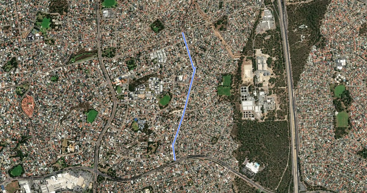 Маршрут Eddystone Avenue Shared Path на спутниковом снимке