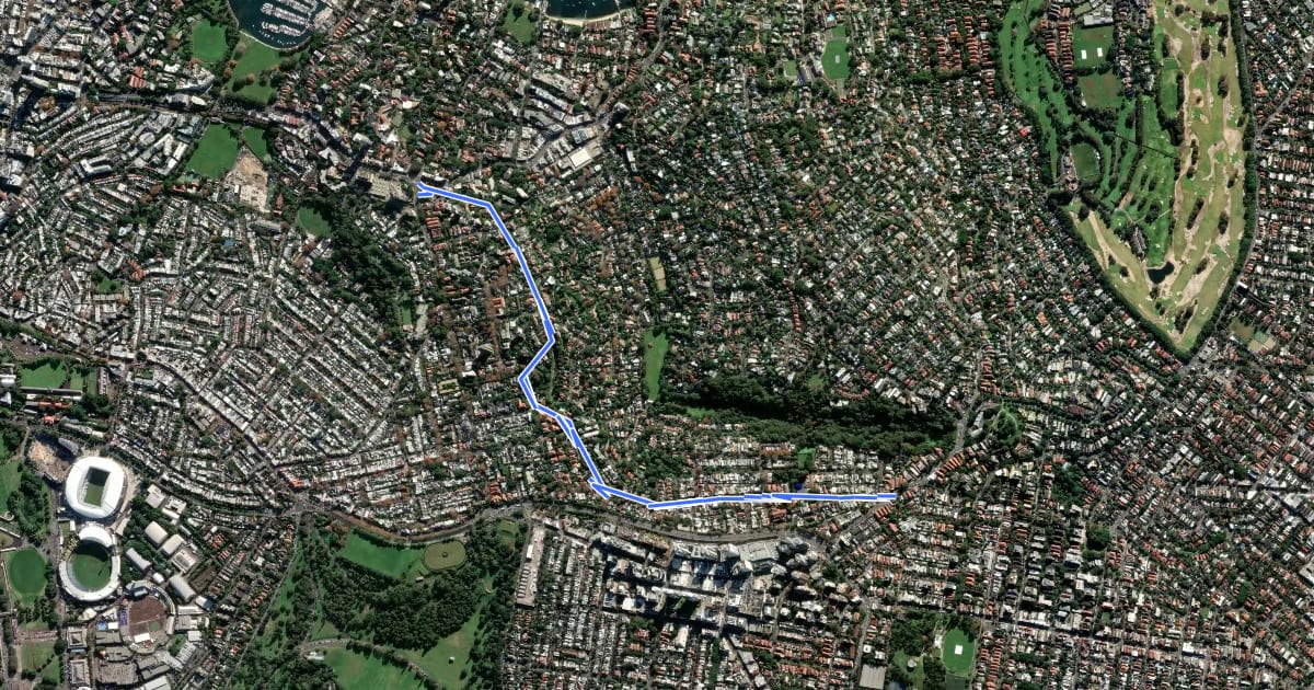 Маршрут Edgecliff Road на спутниковом снимке