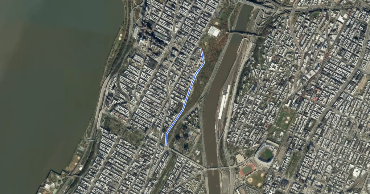Маршрут Edgecombe Avenue на спутниковом снимке