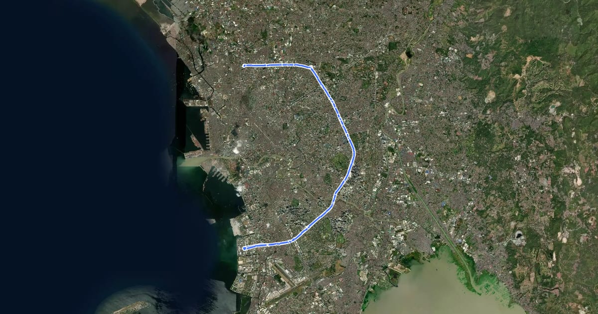 Маршрут EDSA bike lane на спутниковом снимке