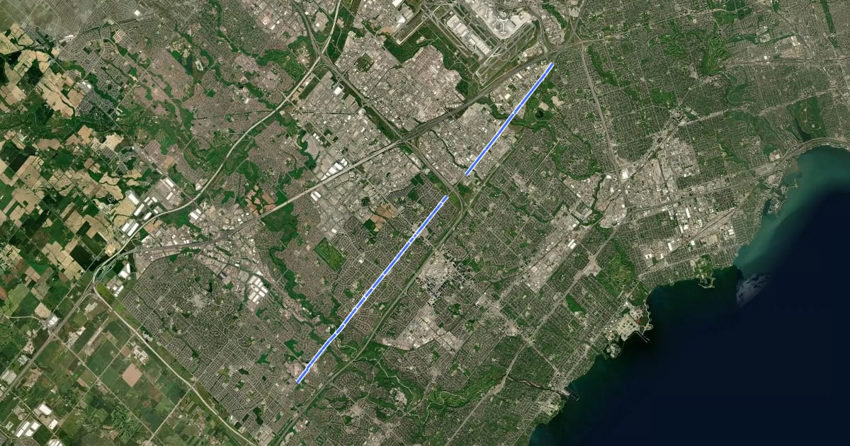 Маршрут Eglinton Trail на спутниковом снимке