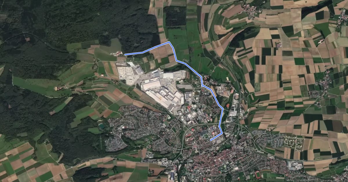 Маршрут Ehingen - Berkach на спутниковом снимке
