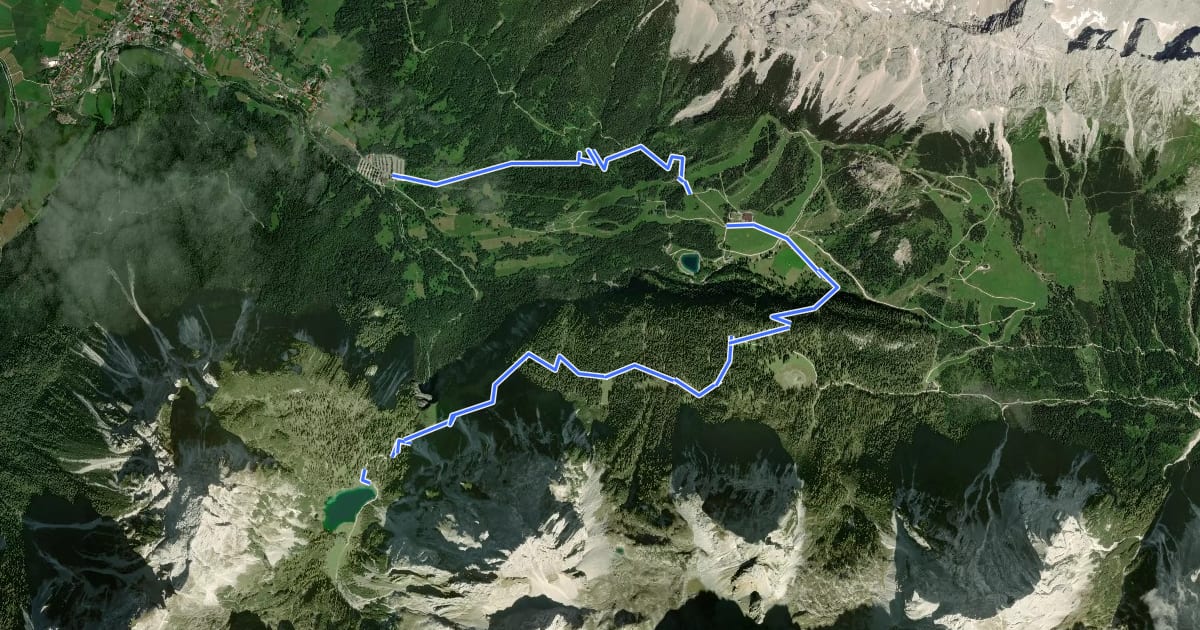 Маршрут Ehrwalder Alm - Seebensee на спутниковом снимке