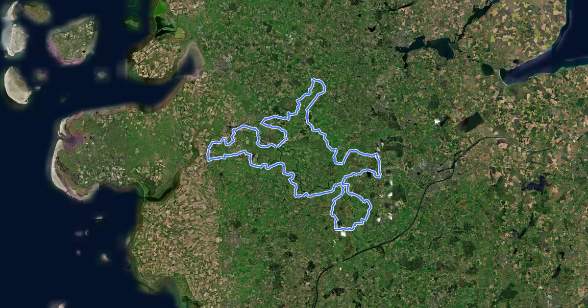 Маршрут Eider-Treene-Sorge-Radweg на спутниковом снимке