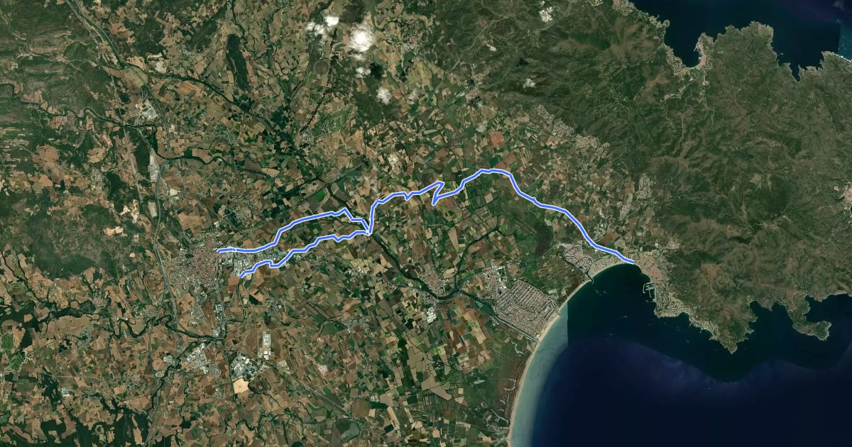 Маршрут Eix cicloturístic Figueres - Roses на спутниковом снимке