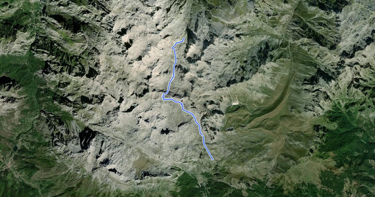 Маршрут El Cable - Refugio de Vega Urriellu на спутниковом снимке