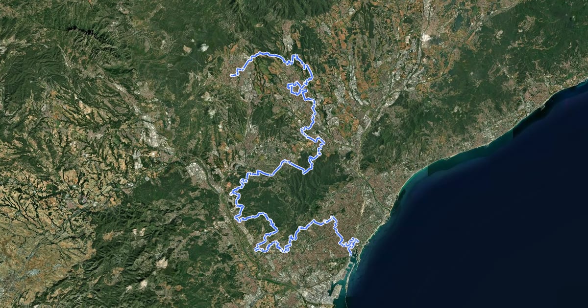Маршрут El Camí IT3TR2 El Camí Metropolità: de Montserrat a Barcelona на спутниковом снимке