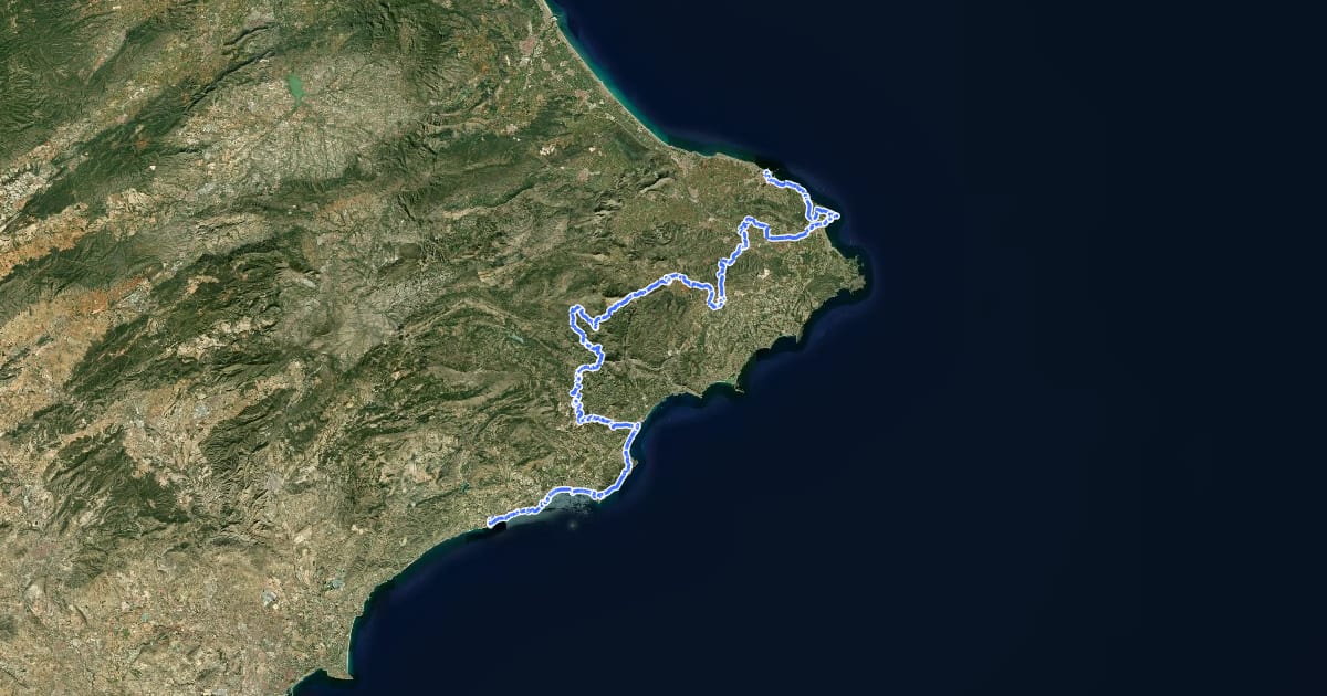 Маршрут El Camí IT5TR1 El Camí del Sud: de Dénia a Castelló de la Plana на спутниковом снимке