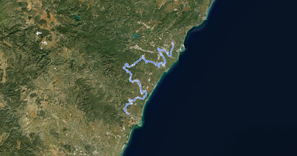 Маршрут El Camí IT5TR8 El Camí del Sud: de Dénia a Castelló de la Plana на спутниковом снимке