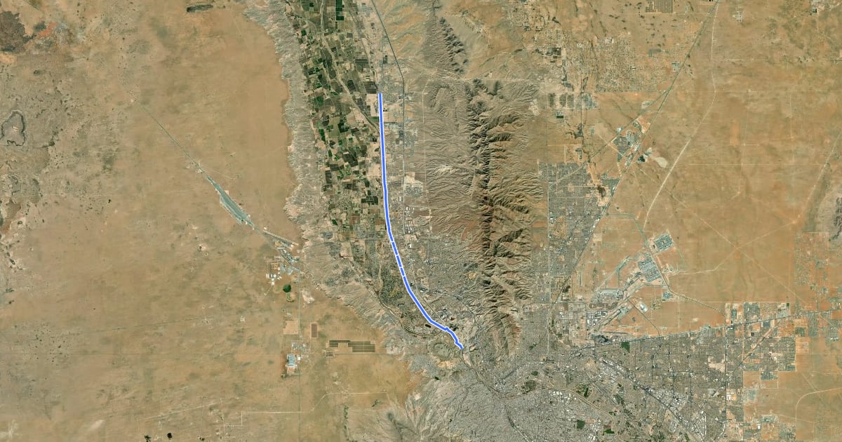 Маршрут El Camino Real de Tierra Adentro National Historic Trail - El Paso County на спутниковом снимке