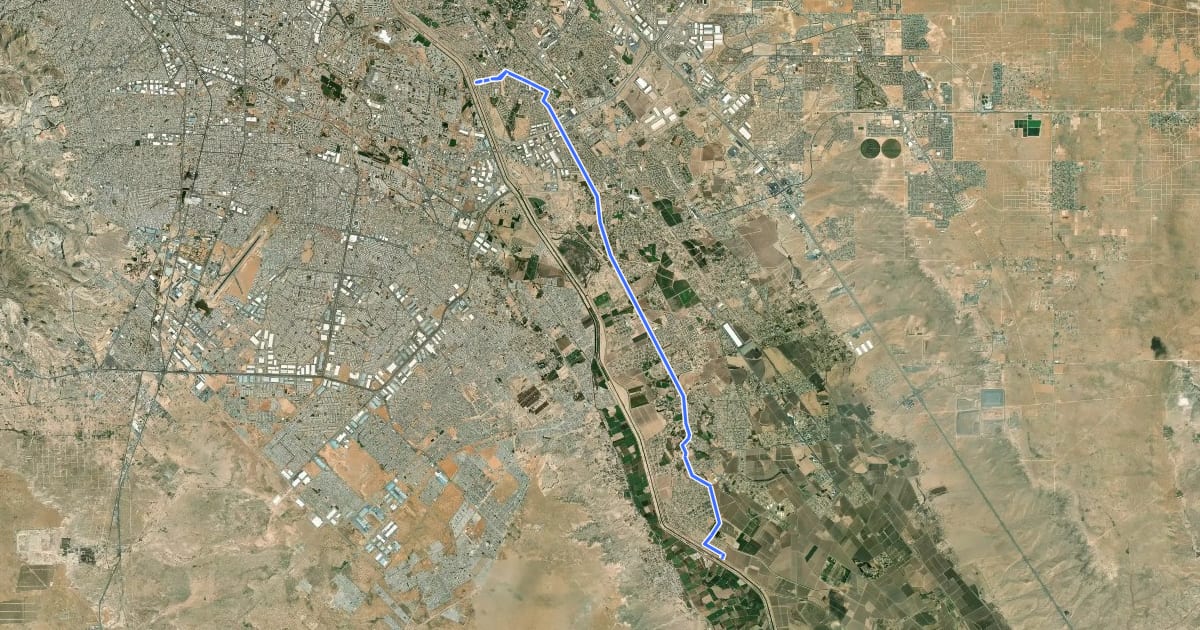 Маршрут El Camino Real de Tierra Adentro National Historic Trail - Mission Trail на спутниковом снимке