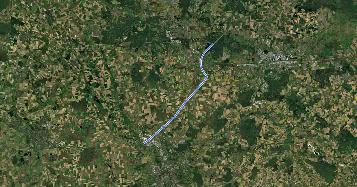 Маршрут Elbe-Seitenkanal Abzweig Tankumsee (83) - Braunschweig Mittellandkanal Abzweig Braunschweiger Okeraue (00) на спутниковом снимке