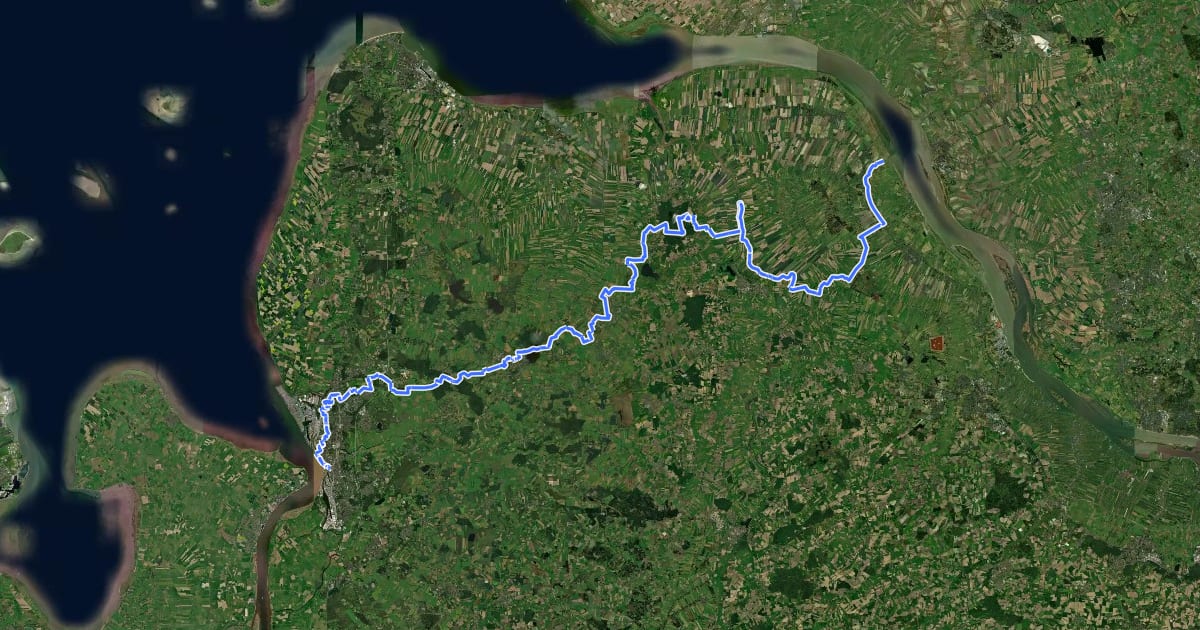Маршрут Elbe-Weser-Wanderweg на спутниковом снимке